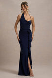Lucena Navy Cowl Neck Wrap Maxi Dress With Floral Drape