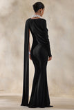 Rubelle Black Asymmetric Neck Maxi Dress With Draped Detailing