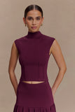 Romaine High Neck Bandage Knit Top Wine