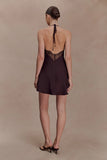 Regina Halter Lace And Satin Mini Dress Chocolate