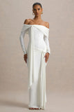 Jovie White Bardot Wrap Maxi Dress With Sash Detail