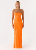 Sassafras Beaded Flower Strapless Maxi Dress Orange