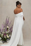 Carlotta White Bardot Maternity Maxi Dress With Chiffon Cape