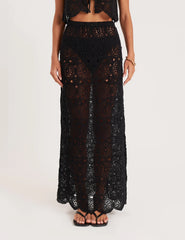 Black Crochet Knitted Maxi Skirt