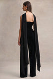 Madalina Black High Neck Jumpsuit With Scarf Detail