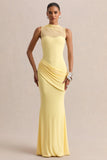 Lyssy Lemon High Neck Maxi Dress With Mesh Detail