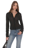 Sheer Mesh Button Up Top in Black