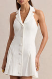 Valetta White Plunge Neck Tailored Mini Dress