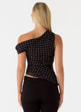 Stereotype One Shoulder Top Black Polkadot