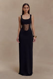Marlon Crepe And Mesh Maxi Dress Black