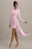 Zaya Pink Long Sleeve Mini Dress With Drape
