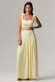 Reminiscent Lemon Ruched Maxi Skirt