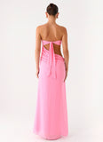 Falling Forever Strapless Beaded Maxi Dress Pink
