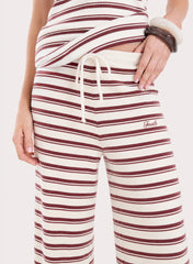 White And Brown Striped Jersey Ribbed Trousers