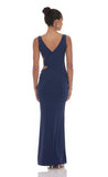 V Neck Conch Cutout Maxi Dress in Navy