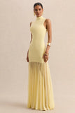 Felina Lemon High Neck Maxi Dress With Sheer Skirt