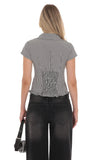 Button Up Ruffle Top in Black Gingham