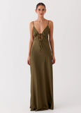 Flora Satin Maxi Dress Khaki