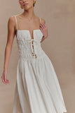 Elias Shirred Cotton Midi Dress White