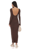 Ribbed Open Back Maxi Dress in Brown