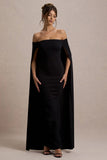 Genovia Black Bardot Cape Maxi Dress