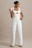 Claudelle White Flared Leg Jumpsuit With Organza Bow Straps
