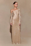Marcia Diamante Long Sleeve Maxi Dress Nude