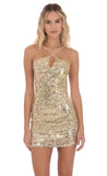 Sequin Keyhole Dress in Gold