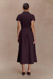 Aysha Buttoned Linen Midi Dress Chocolate