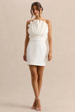 Pastoral White Ruffled Asymmetric Neck Mini Dress
