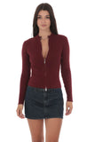Mock Neck Zip Up Cardigan in Maroon