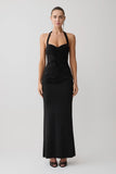 Hoai Gathered Slinky Halter Maxi Dress Black