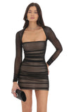 Mesh Long Sleeve Bodycon in Black