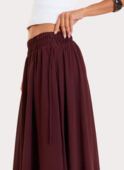 Chocolate Chiffon Asymmetric Hem Maxi Skirt