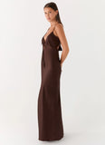 Flora Satin Maxi Dress Chocolate