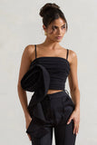 Whirlwind Black Strappy Top With Oversized Ruffle Detail
