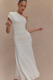 Chloe Peached Jersey One Shoulder Midi Dress Ivory
