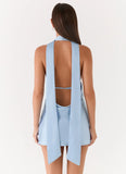 Alicia Satin Halter Mini Dress Pale Blue