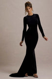 Keaton Black Velvet Long Sleeve Open Back Maxi Dress