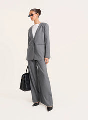 Grey Pinstripe Collarless Blazer