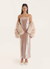 Nude Sequin Maxi Slip Dress Norma