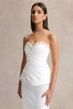 Ambria White Satin Hand Embellished Sweetheart Neck Corset Top
