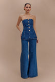 Lennox Strapless Long Line Button Top Dark Blue