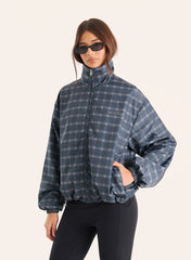 Check Print Funnel Neck Windbreaker Jacket
