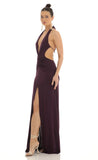 Front Slit Open Back Maxi Dress in Purple
