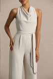 Corina Nude Cowl Neck Jumpsuit With Tie Detail