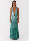 Nerissa Cowl Neck Maxi Dress Green Tie Dye