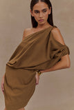 Gabriella Draped Mini Dress Light Brown Marle