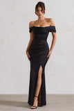 Kimberly Black Bardot Satin Maxi Dress