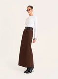 Chocolate Belted Tailored Maxi Skirt